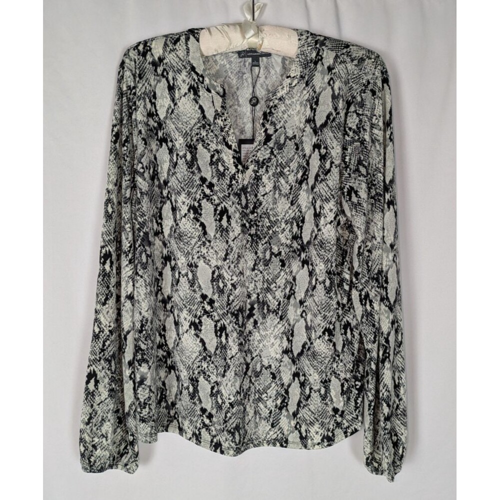 Adrianna Papell Snake Skin Print V Neck Long Sleeve Blouse L Knit Office Wear